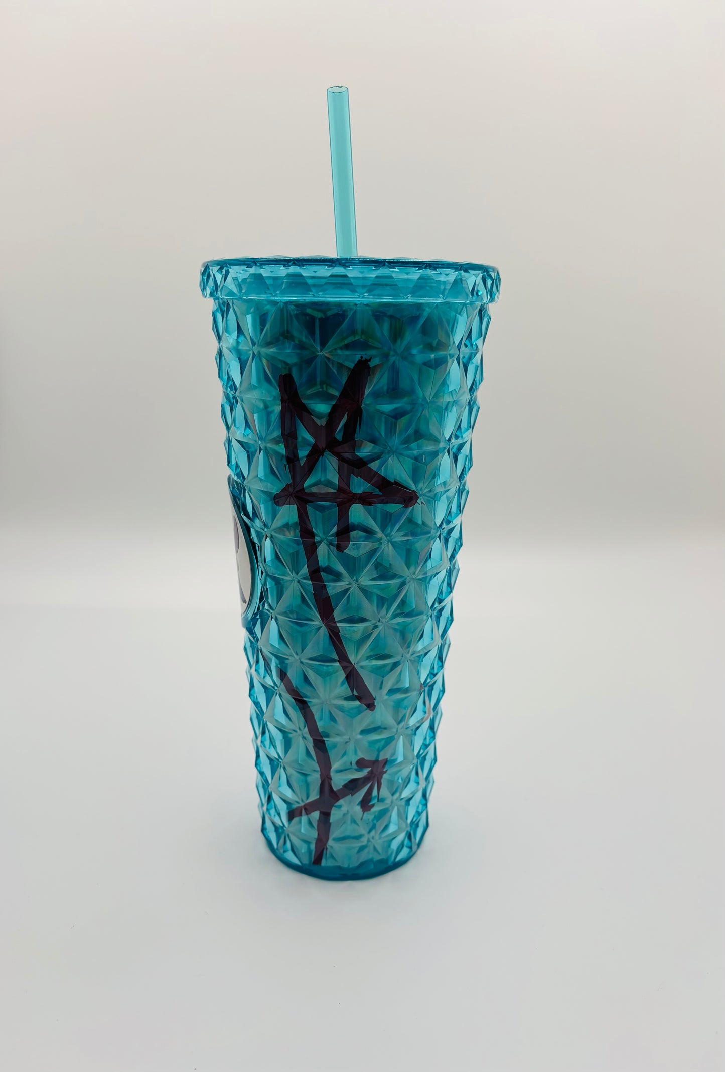24 oz Tumbler Double Wall with Lid and Straw, Aqua with character