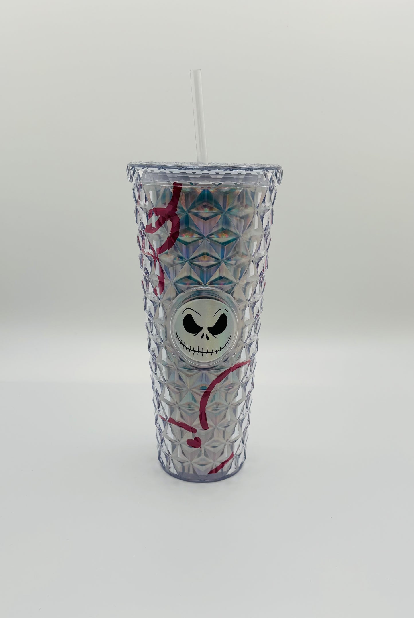 24 oz Tumbler Double Wall with Lid and Straw, silver with character
