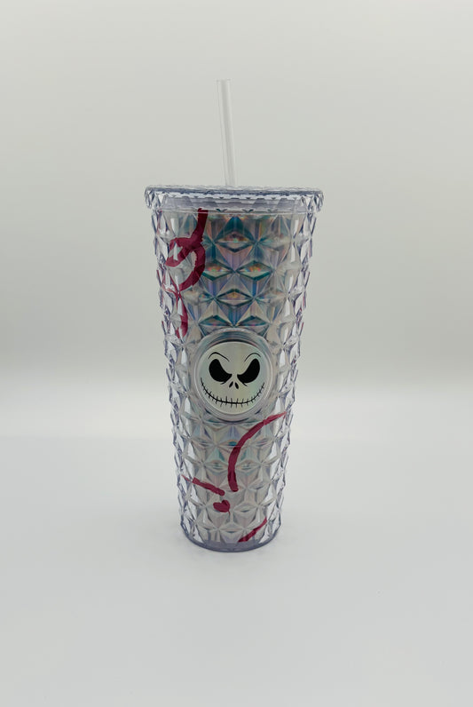 24 oz Tumbler Double Wall with Lid and Straw, silver with character