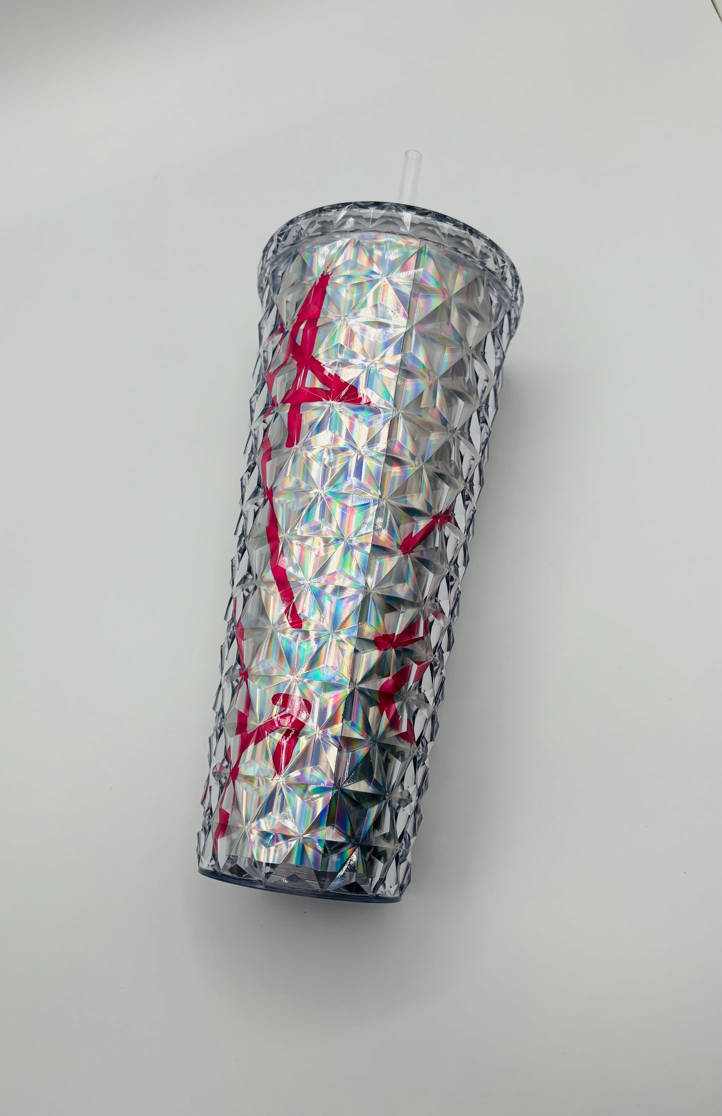 24 oz Tumbler Double Wall with Lid and Straw, silver with character