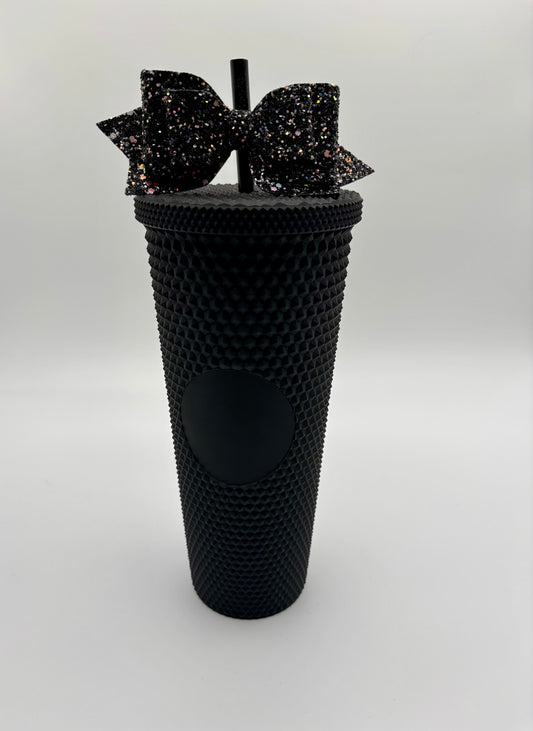 Trending Reusable 24oz Plastic Tumbler with straw and bow Black